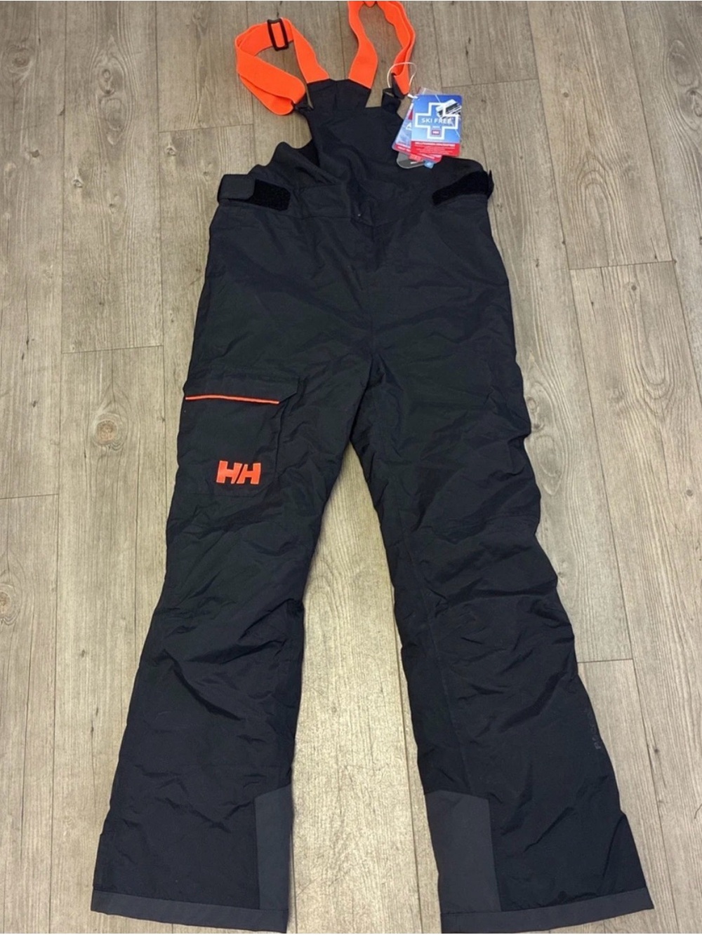 Helly Hansen HH Youth Size 14 164 Insulated Ski Snow Pants Bib Black Orange NWT